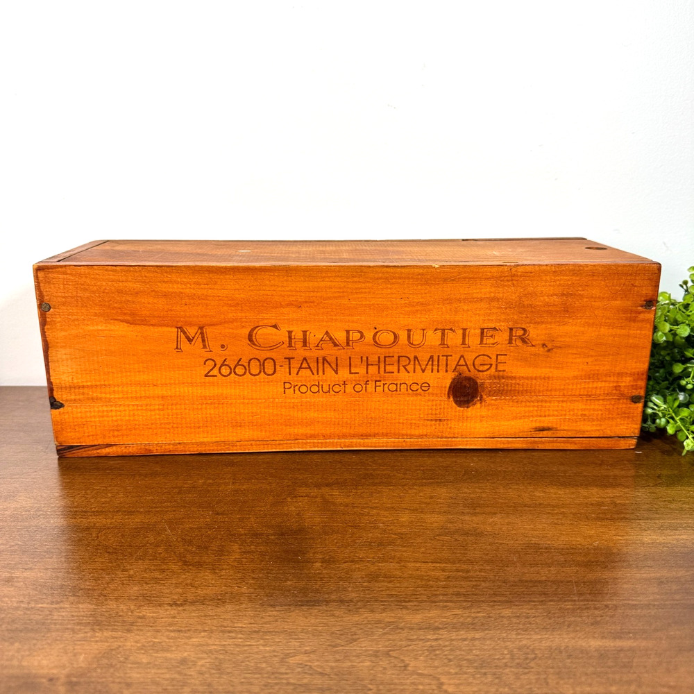 Vintage M. Chapoutier French Wooden Wine Crate Sliding Lid Hermitage Box